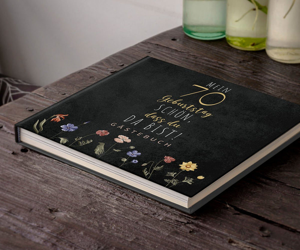 70. Geburtstag Gästebuch - Schön, dass du da bist - dunkel - ymemos