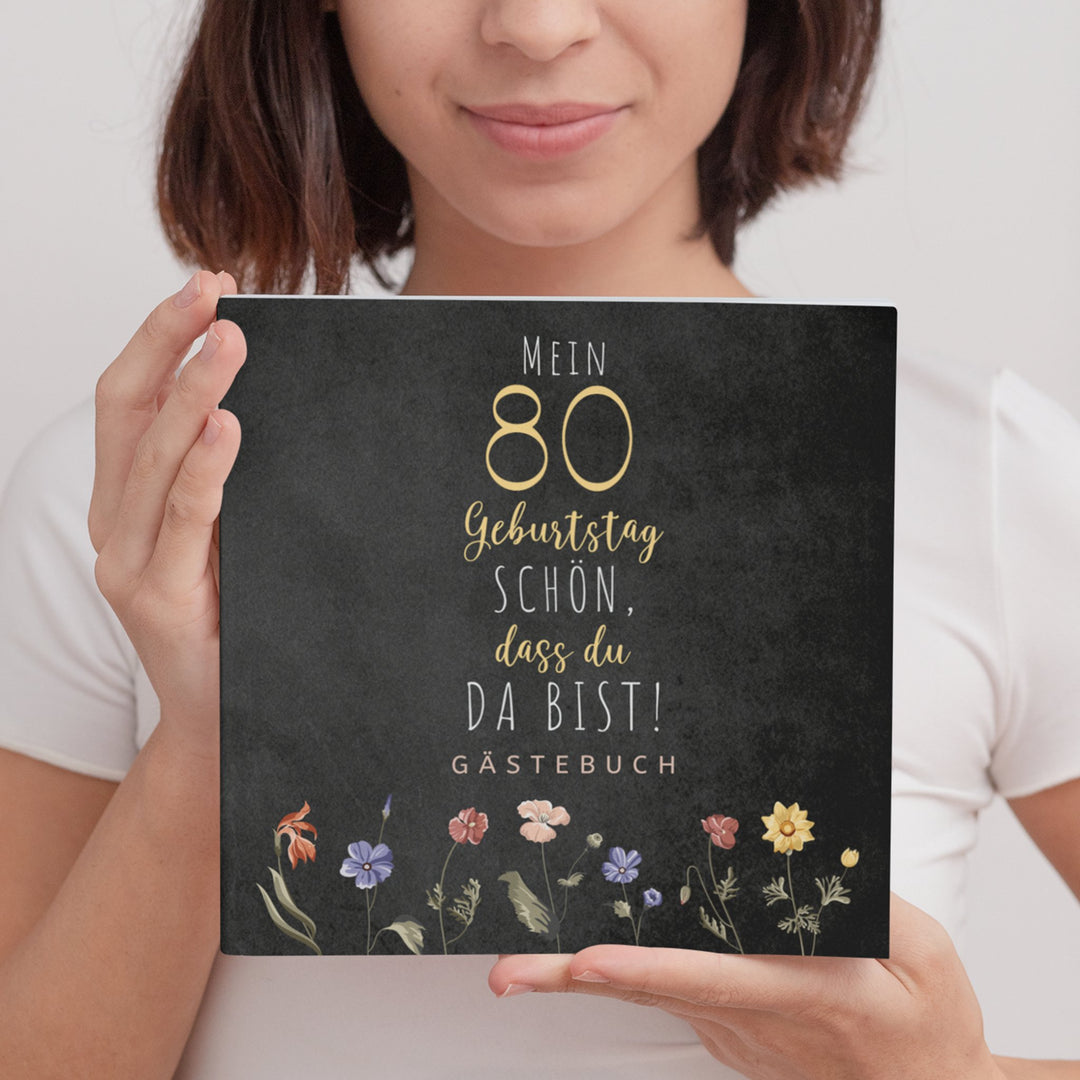 80. Geburtstag Gästebuch - Schön, dass du da bist - dunkel - ymemos