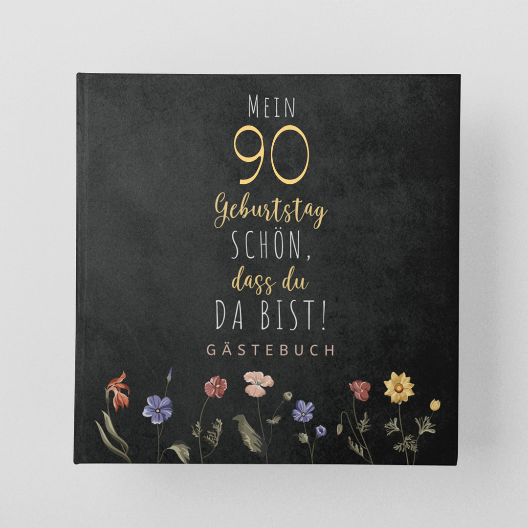 90. Geburtstag Gästebuch - Schön, dass du da bist - dunkel - ymemos
