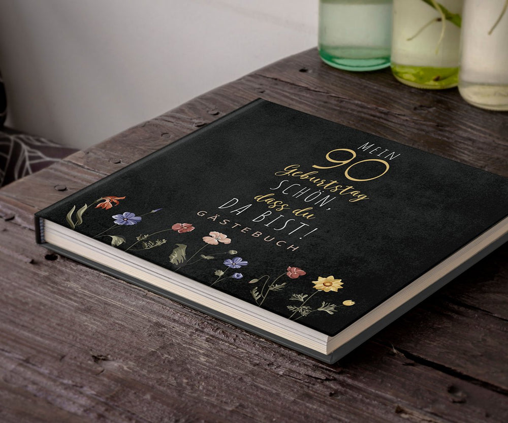 90. Geburtstag Gästebuch - Schön, dass du da bist - dunkel - ymemos