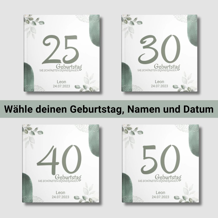 Personalisiertes Geburtstag Gästebuch greenery - ymemos