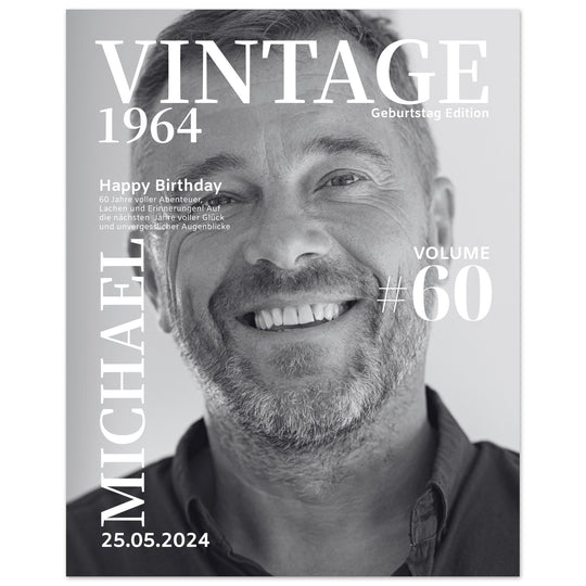 Personalisiertes Geburtstag Poster Magazin-Cover schwarz-weiß - ymemos