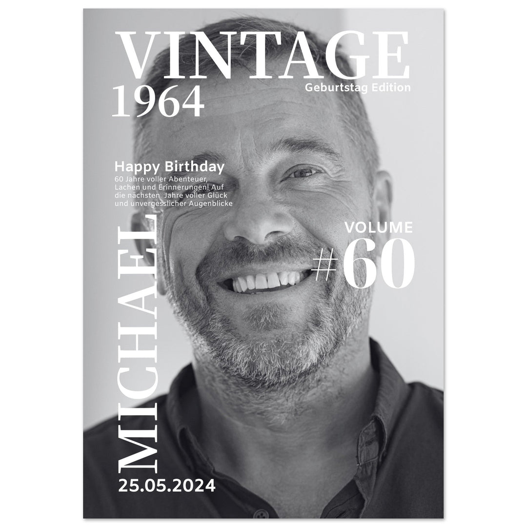 Personalisiertes Geburtstag Poster Magazin-Cover schwarz-weiß - ymemos