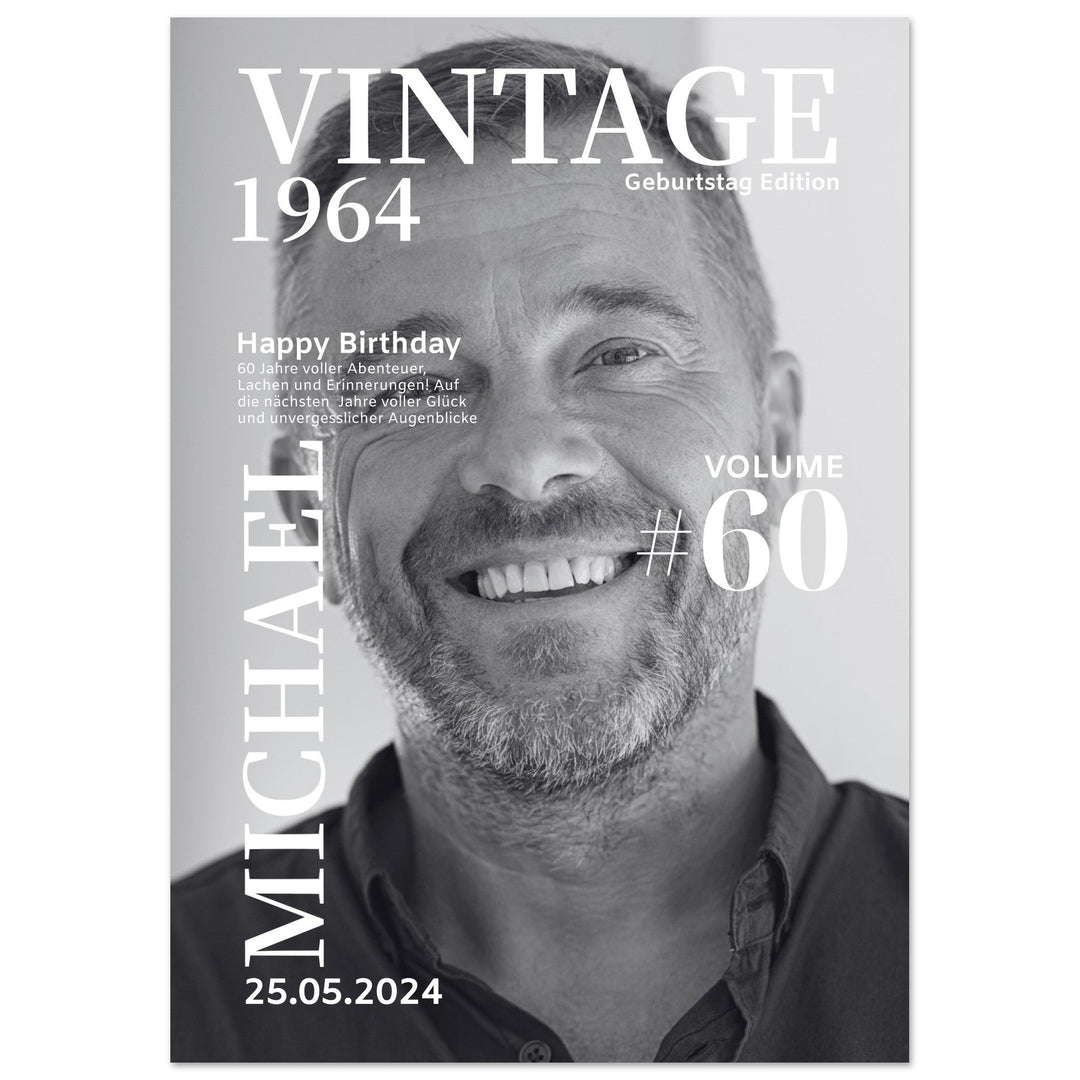 Personalisiertes Geburtstag Poster Magazin-Cover schwarz-weiß - ymemos