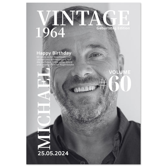 Personalisiertes Geburtstag Poster Magazin-Cover schwarz-weiß - ymemos
