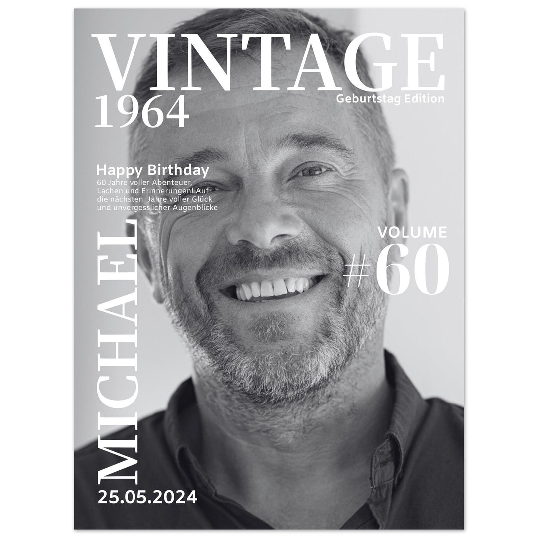 Personalisiertes Geburtstag Poster Magazin-Cover schwarz-weiß - ymemos