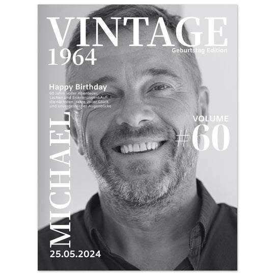 Personalisiertes Geburtstag Poster Magazin-Cover schwarz-weiß - ymemos