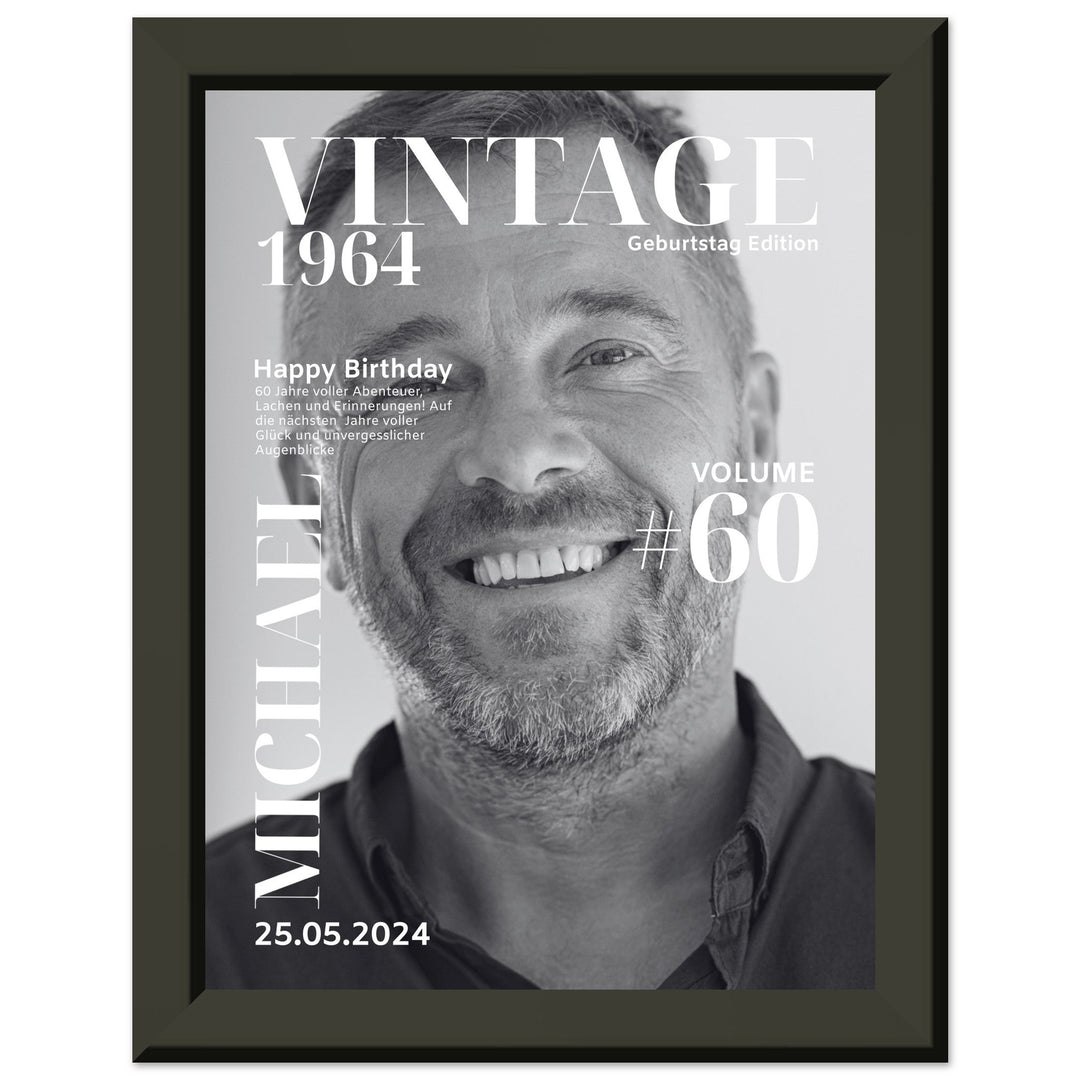 Personalisiertes Geburtstag Poster Magazin-Cover schwarz-weiß (Rahmen) - ymemos