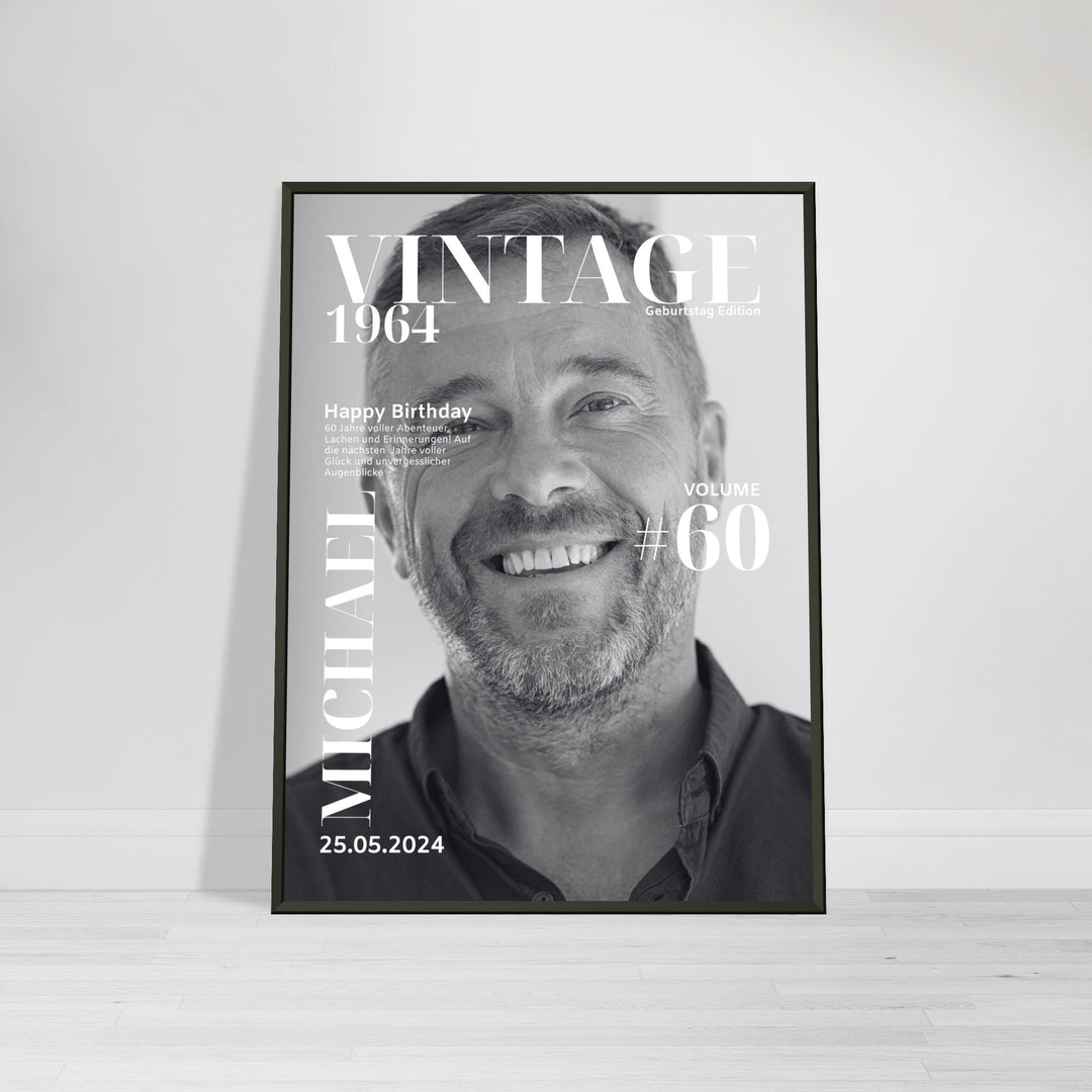Personalisiertes Geburtstag Poster Magazin-Cover schwarz-weiß (Rahmen) - ymemos