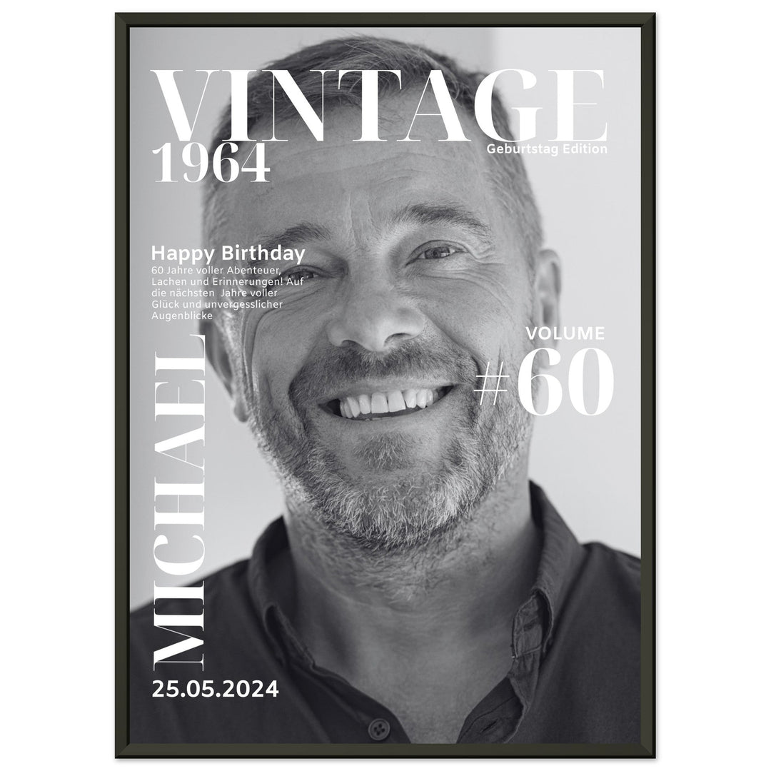Personalisiertes Geburtstag Poster Magazin-Cover schwarz-weiß (Rahmen) - ymemos