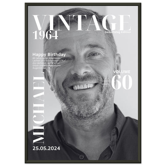 Personalisiertes Geburtstag Poster Magazin-Cover schwarz-weiß (Rahmen) - ymemos