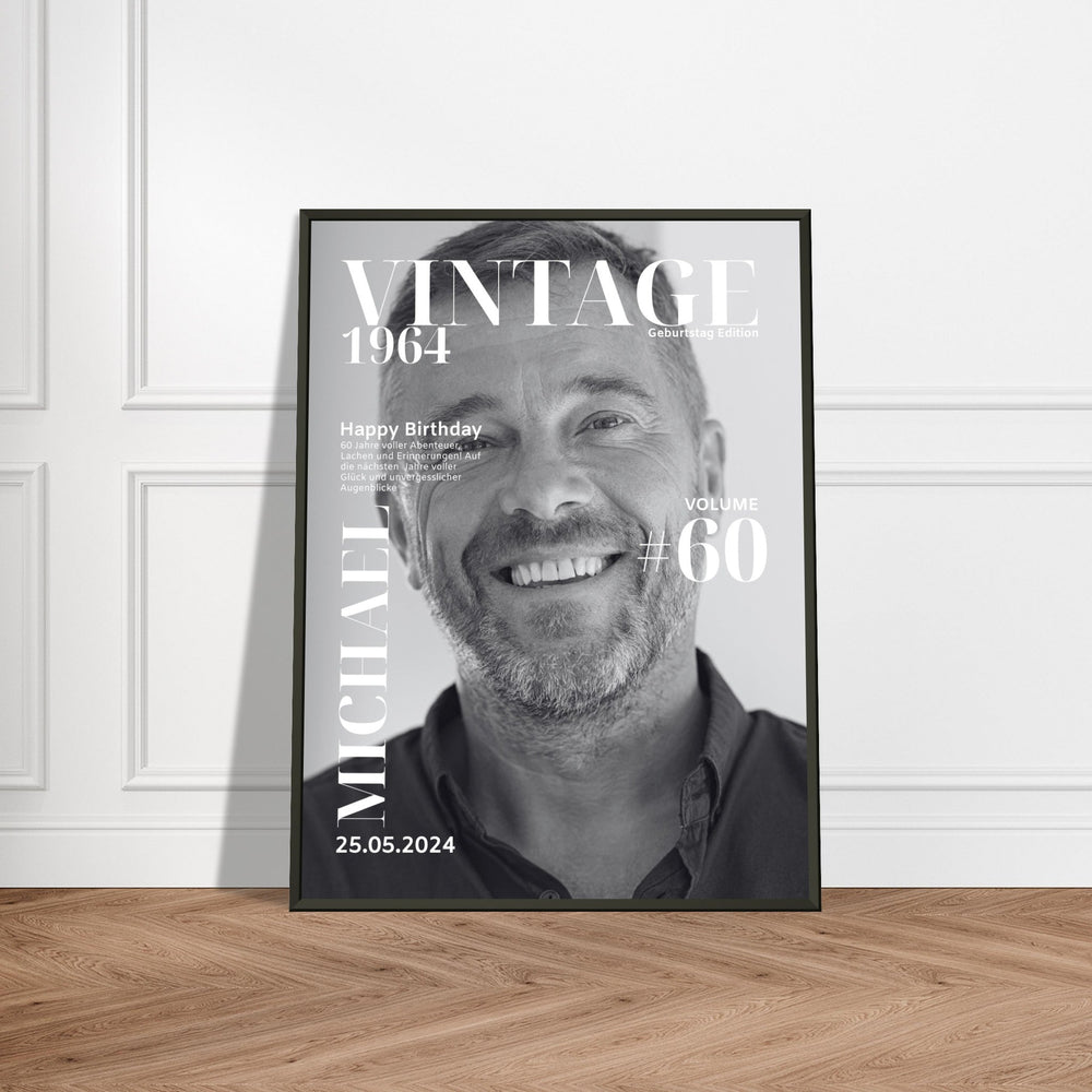 Personalisiertes Geburtstag Poster Magazin-Cover schwarz-weiß (Rahmen) - ymemos