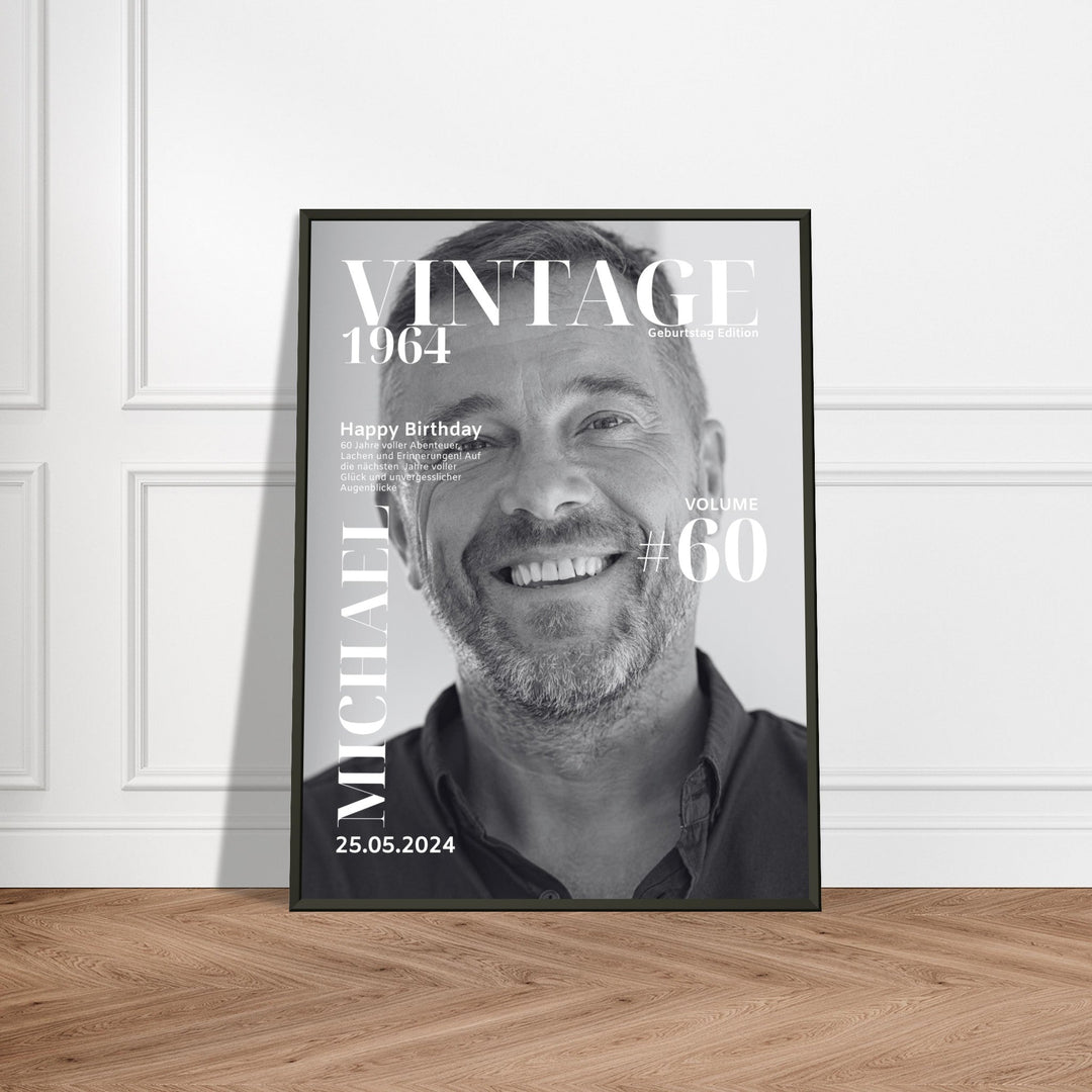 Personalisiertes Geburtstag Poster Magazin-Cover schwarz-weiß (Rahmen) - ymemos