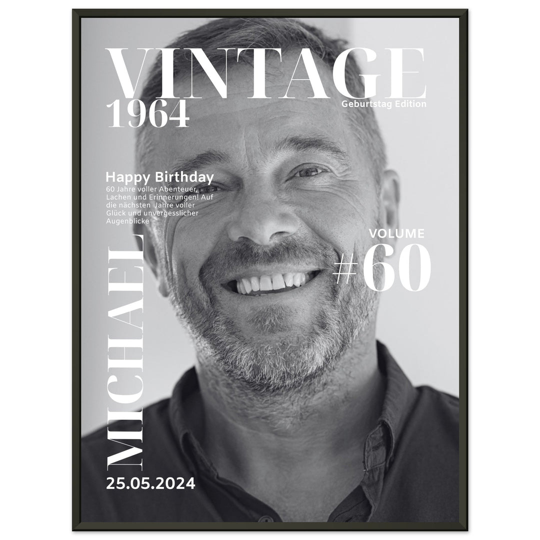 Personalisiertes Geburtstag Poster Magazin-Cover schwarz-weiß (Rahmen) - ymemos