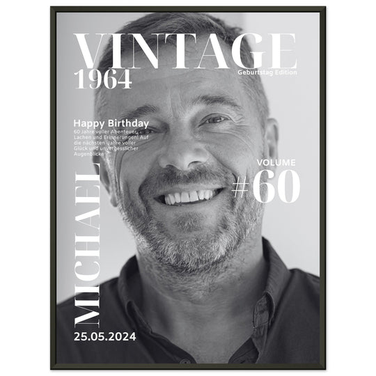 Personalisiertes Geburtstag Poster Magazin-Cover schwarz-weiß (Rahmen) - ymemos