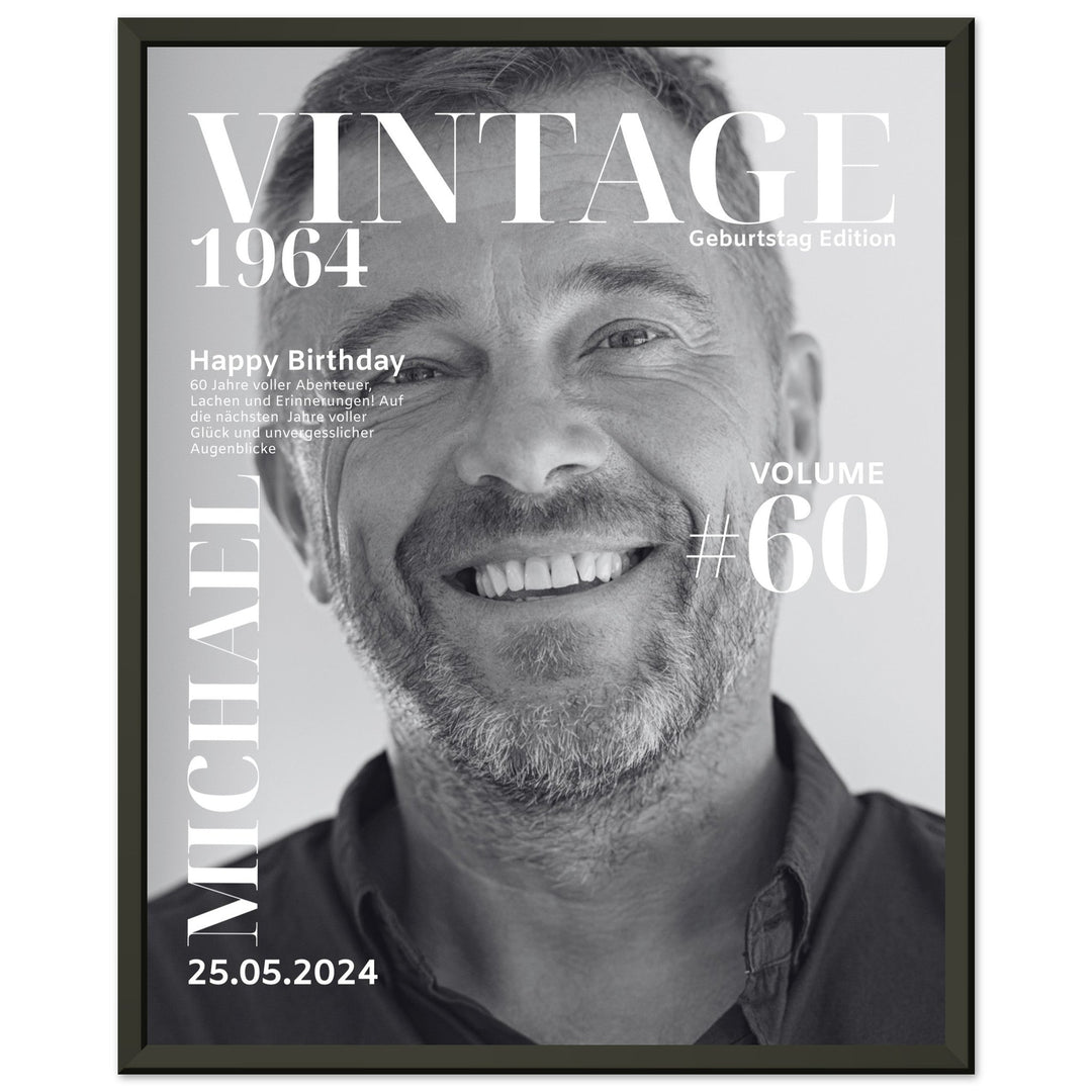 Personalisiertes Geburtstag Poster Magazin-Cover schwarz-weiß (Rahmen) - ymemos