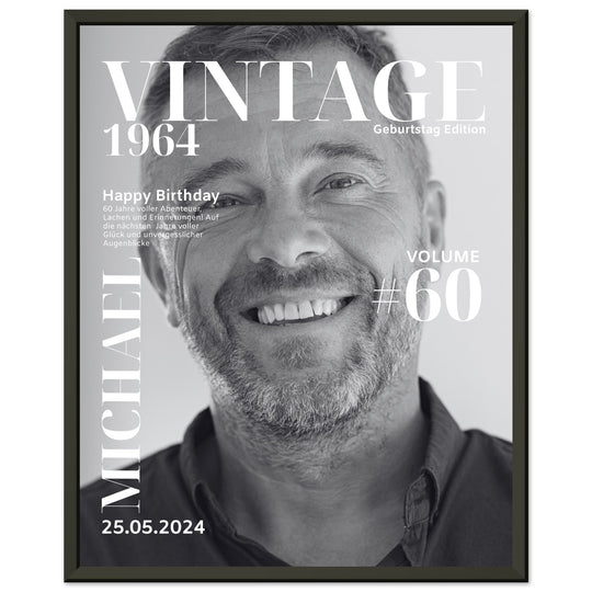 Personalisiertes Geburtstag Poster Magazin-Cover schwarz-weiß (Rahmen) - ymemos