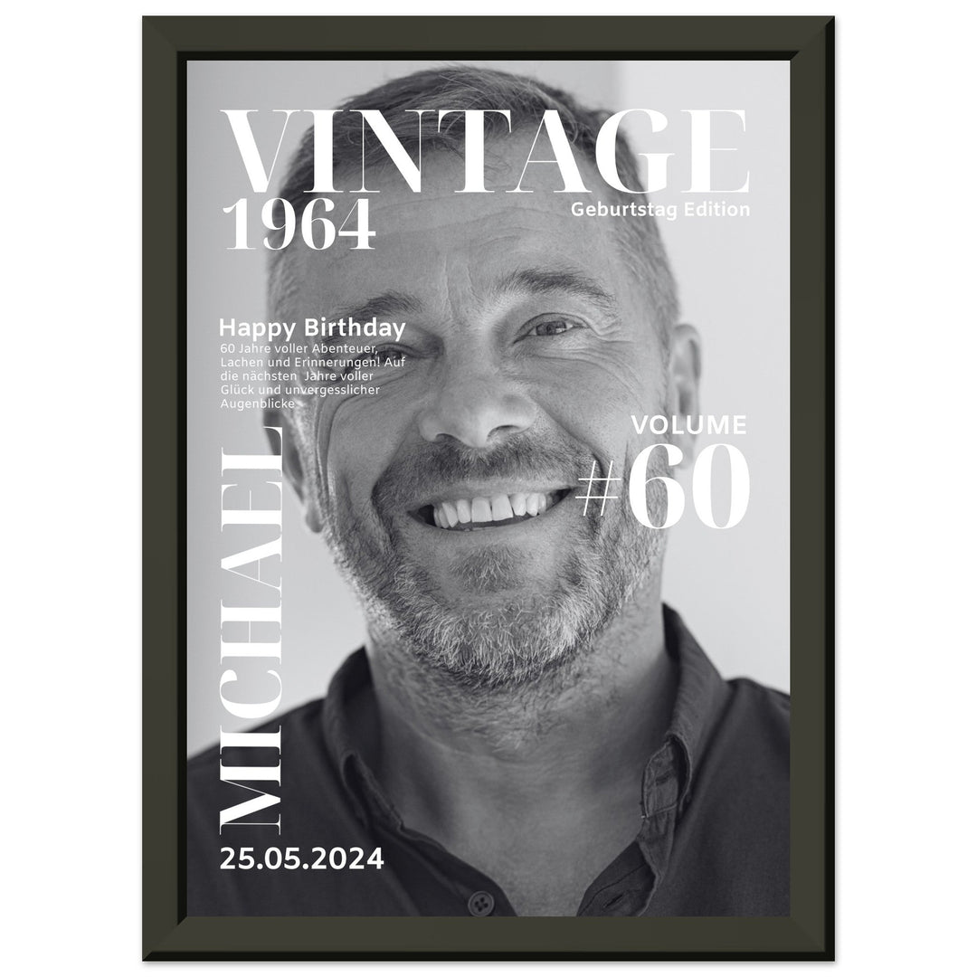 Personalisiertes Geburtstag Poster Magazin-Cover schwarz-weiß (Rahmen) - ymemos