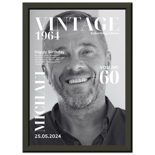 Personalisiertes Geburtstag Poster Magazin-Cover schwarz-weiß (Rahmen) - ymemos