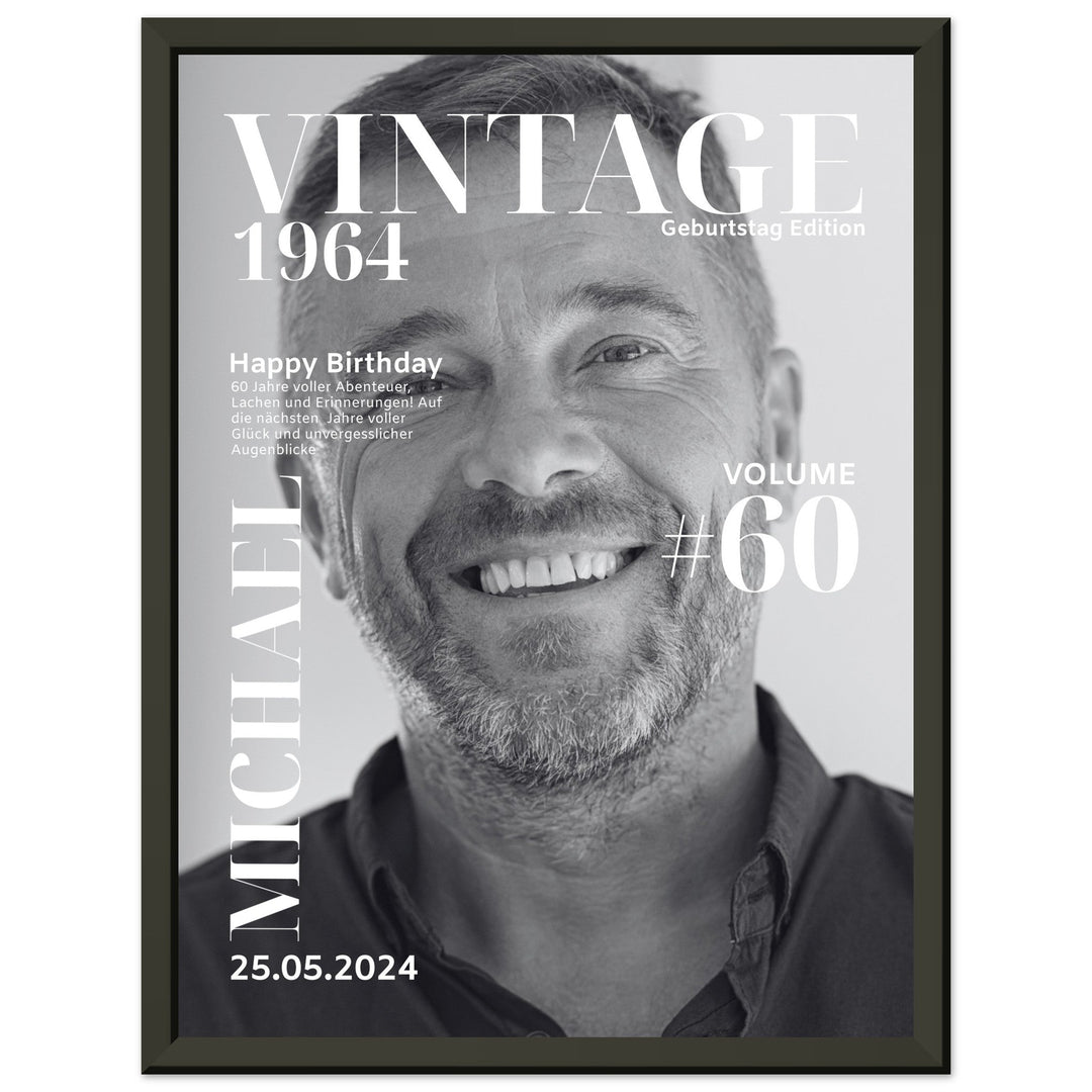 Personalisiertes Geburtstag Poster Magazin-Cover schwarz-weiß (Rahmen) - ymemos