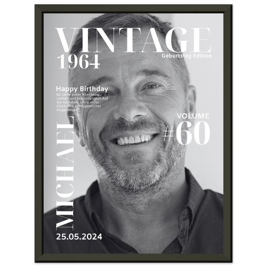 Personalisiertes Geburtstag Poster Magazin-Cover schwarz-weiß (Rahmen) - ymemos